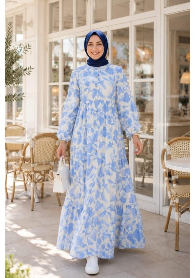 Hb Harma Time Butik Kadın Düğmeli Desenli Modal Kumaş Beyaz Elbise Beyaz Beyaz