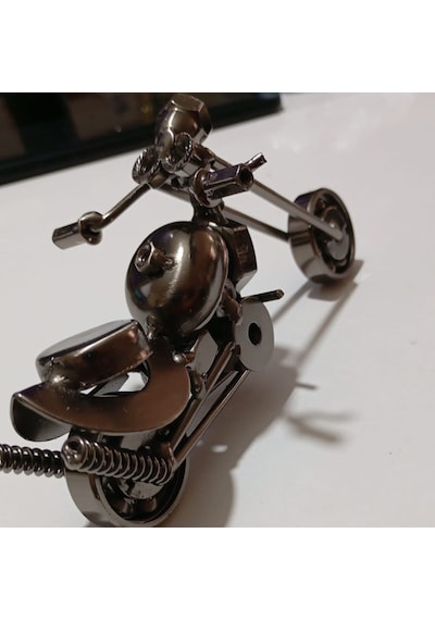 İşiye Özel İsim Yazılı Metal Motosiklet Biblo - Dekoratif Chopper Motor Maketi Masaüstü Aksesuarı