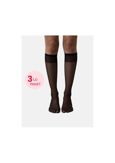 Alya Underwear Kadın Parlak Diz Altı Çorap 15 Denye, İnce Fit - 3'lü Paket Siyah 50 3'lü