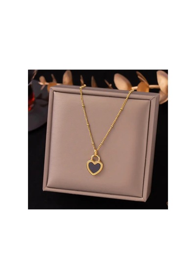 Shade - Çift Taraflı Siyah Beyaz Kalp Paslanmaz Çelik Unisex 14 Şubat Özel Tasarım Hediye Kolye Gold