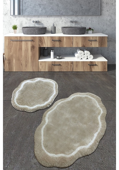 Pallasit Taş Ikili Set Banyo Halısı Kahverengi