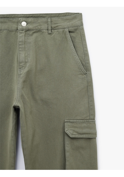 Koton Pamuklu Cepli Straight Fit Kargo Jean Pantolon Haki 6sam40324nd