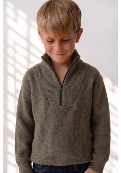 Poala Kids Selanık Yarım Fermuarlı Haki Sweat