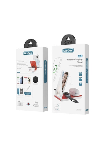 Go Des GD-WL766 Magnetik Wireless Hızlı Şarj Özellikli 4 in 1 Şarj İstasyonu 30W - ZORE-267375 Siyah