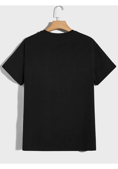 Geometrik Kurt Desen T-shirt - Siyah Baskılı Oversize Bisiklet Yaka Kısa Kol Tişört Siyah