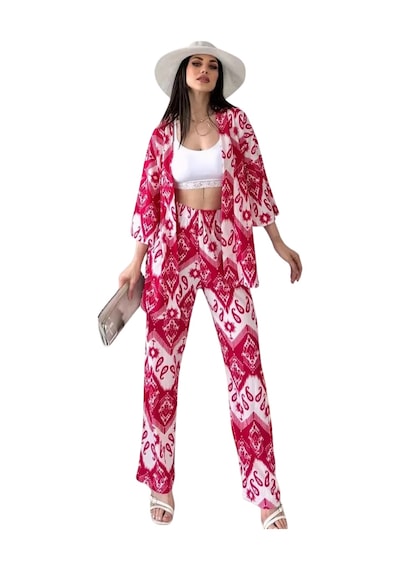 Alt Üst Takım Kimono- Desenli Çok Renkli