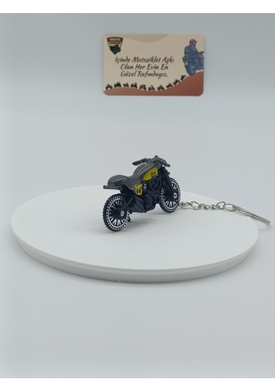 Scrambler Motosiklet Metal Anahtarlık Füme Sarı - Diecast Cafe Racer Motor Figürü