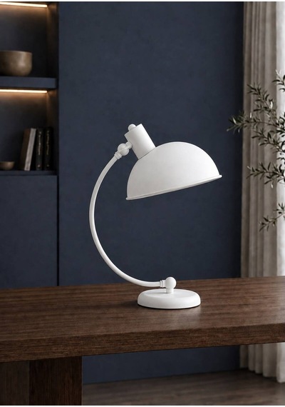 Arco Beyaz Metal Masa Lambası Modern Ayarlanabilir Çalışma Ve Okuma Lambası, E27 Led Uyumlu Hareketli Başlıklı Dekoratif Ofis Ve Çalışma Masası Abajuru 97058680