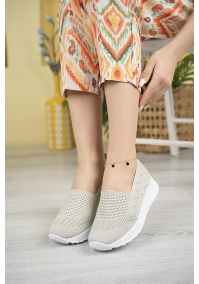 Nesil Shoes Aky 055 Krem Triko Yazlık Kadın Ayakkabı-krem Krem