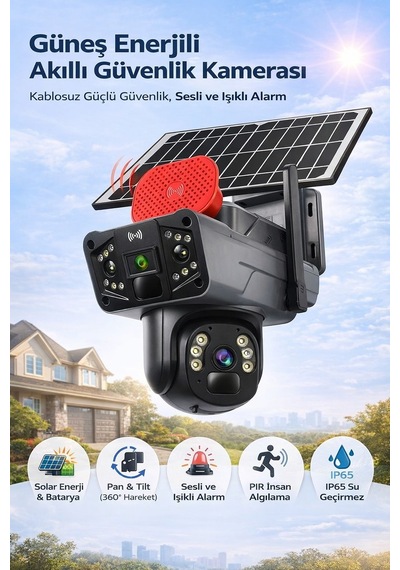 Unw-x59 2 Li 4g Solar Güvenlik Kamerası 1 Sabit + 1 Hareketli Esım Li, 20gb İnternet Dahil, 32gb Sd Kart Hediyeli, 9mp, Renkli Gece Görüşlü