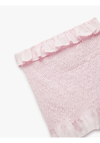 Koton Pamuklu Fırfırlı Gipeli Straplez Yaka Kolsuz Crop Bluz Pembe 5sal30048ıw Gül