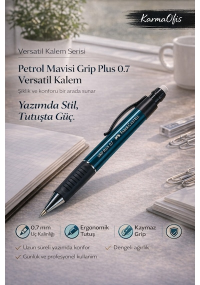 Petrol Mavisi Plus 0.7 Versatil Kalem Ergonomik, Kaymaz Tutuş Petrol Mavisi