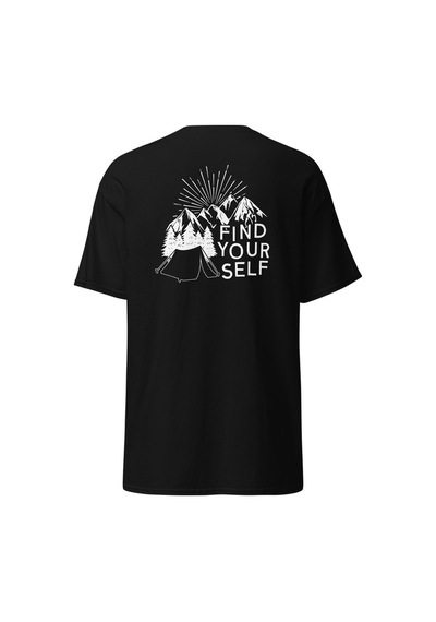 Wildstyle Find Yourself Kendini Keşfet Dağ Kamp Doğa Baskılı Unisex Pamuklu Tişört Siyah