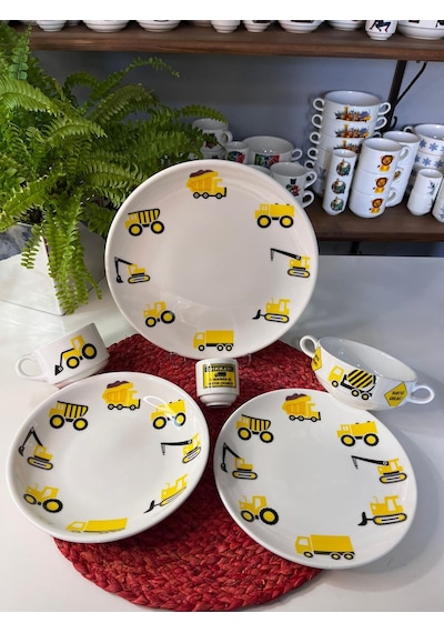 6 Parça İş Makinaları Model Çocuk Yemek Takımı Beslenme Seti Çok Renkli