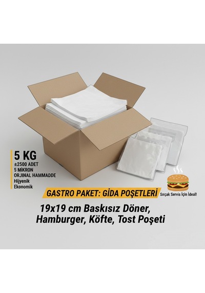 19x19 Gıda Poşeti 5 Kg Baskısız - Hamburger Döner Tost Kesesi 2500 Adet