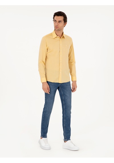 Cacharel Sarı Slim Fit Kaşmir Karışımlı Oxford Gömlek