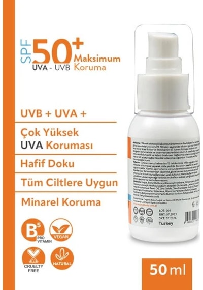 Organik Baby Doğal Içerikli Bebek ve Çocuk Spf50 Güneş Kremi 50ML