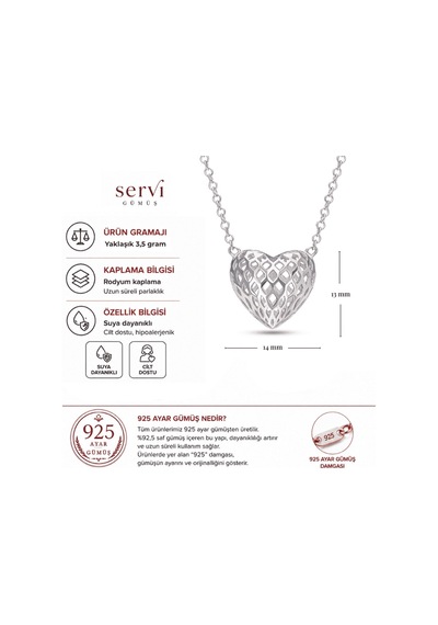 Servi 925 Ayar Gümüş Heart Fusion Kolye-9