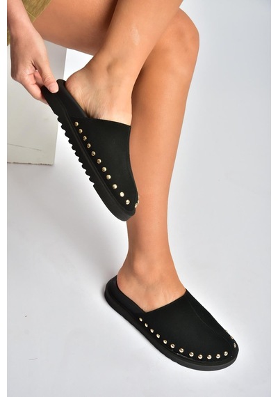 Fox Shoes Y918132902 Siyah Süet Önü Kapalı Sabo Terlik
