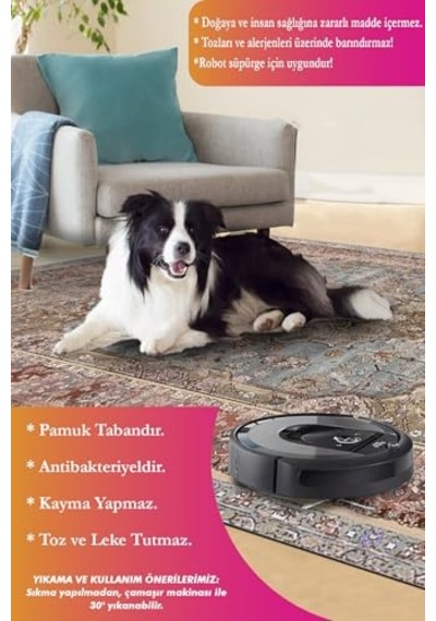 Desenli Şönil Pamuk Tabanlı Yıkanabilir Kaymaz Antibakteriyel Salon Halısı 80x300 Çok Renkli