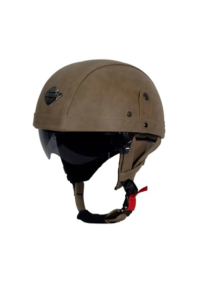 701 Zn Deri Yarım Miğfer Kask Kahverengi