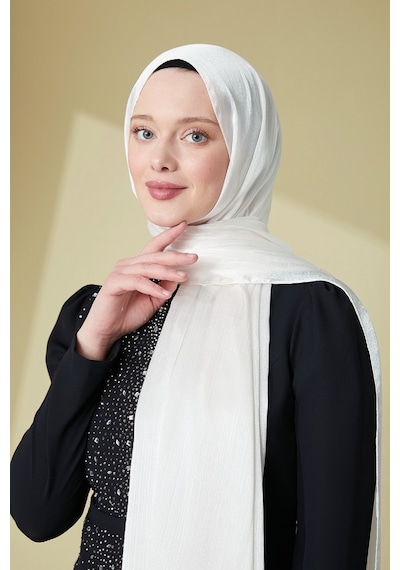 Moda Mevsimi Janjan Abiye Şal Kırık Beyaz