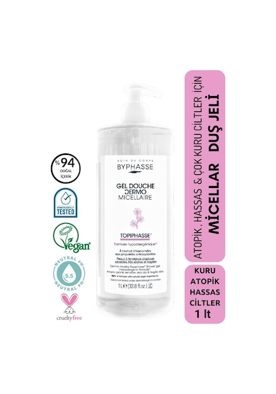 Byphasse Dermo Micellar Topiphasse Atopik Hassas Ve Çok Kuru Ciltler İçin Misel Duş Jeli 1 L