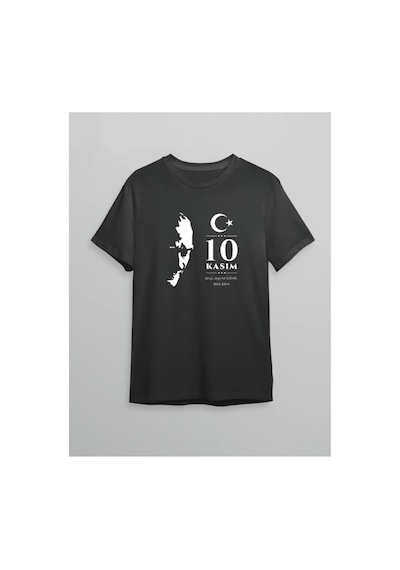 Butik İstanbul 10 Kasım Atatürk Anma Günü Silüet Baskılı Oversize Bisiklet Yaka T-shirt - Siyah