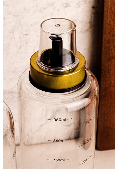 Bottle - 3 Parça Ahşap Standlı Damlatmaz 1 Lt Cam Yağdanlık Borosilikat Yağlık Sirkelik 1000ml SNPBOTTLEGLD3