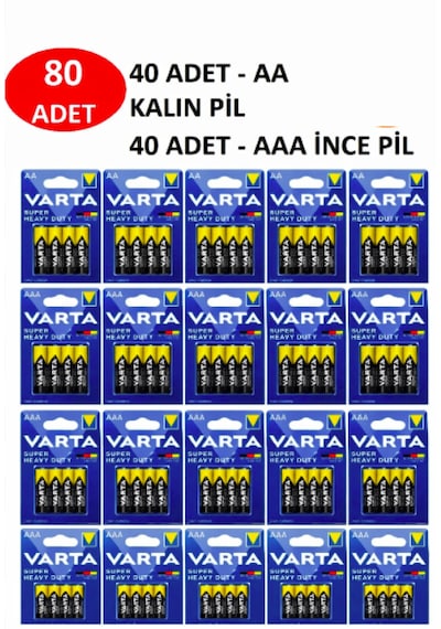 80 Adet Özel Pil Paketi - 40 Adet İnce Pil + 40 Adet Kalın Pil Süper Güçlü Uzun Ömürlü