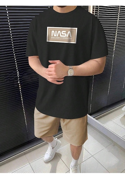 Nasa Summer T-shirt Şort - Siyah Bej Şort Tişört Takım Baskılı Oversize Bisiklet Yaka Siyah Bej Nasa Summer T-shirt Şort - Siyah Bej Şort Tişört Takım Baskılı Oversize Bisiklet Yaka Siyah Bej