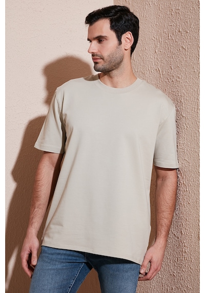 Buratti Pamuklu Bisiklet Yaka Relaxed Fit Basic Erkek T Shirt 5902610 Açık Taş