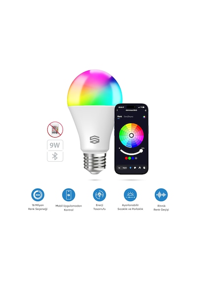 Şımart Akıllı Rgb Led Ampul Bluetooth 16m Renk, Ayarlanabilir Parlaklık Diğer