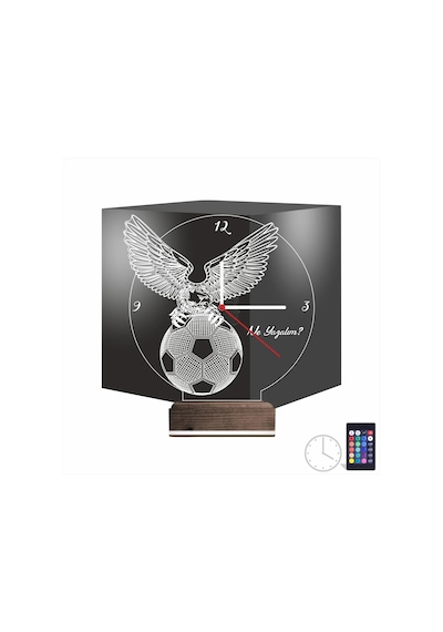 Luvivia Kartal Futbol Taraftar Kişiye Özel Saatli 3d Lamba - Masa Gece Lambası Şeffaf