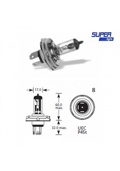 12v H4 Motosiklet Far Ampulü P43t 35/35w Hs1 Tip Superligt 1adet
