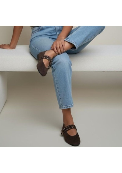 Ne&ve Shoes Kahve Süet Hakiki Deri Kadın Çift Kapsüllü Babet Kahverengi