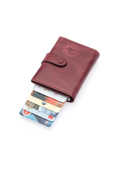 Westpolo Hakiki Eskitme Deri Kağıt Para Bölmeli Unisex Mekanizmalı Cüzdan - Bordo Bordo