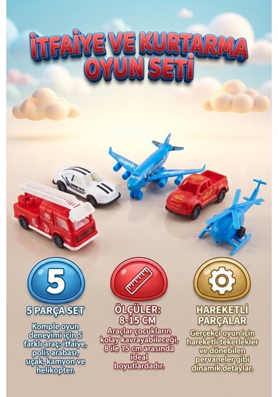 5 Li İtfaye Ve Acil Durum Seti 7-14 Cm Çek Bırak Eğitici Ve Eğlenceli Çocuk Oyuncak Seti