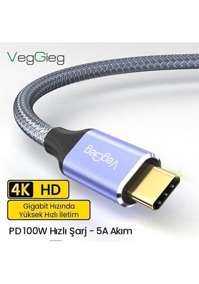 Usb 3.1 Type-c Pd 100w 5a 10gbps 4k 60hz Destekli Kablo 1 Metre