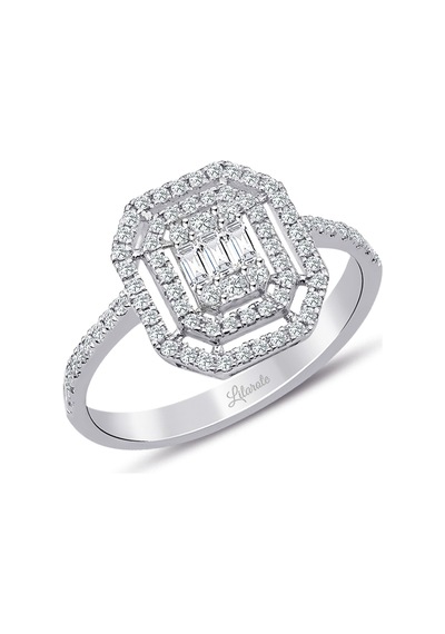 0.40 Ct Çift Sıra Baget Kare Tektaş Yüzük