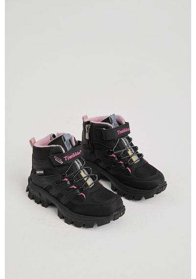 Tonny Black Kalın Kauçuk Taban Lastik Bağcıklı Cırtlı Çocuk Unisex Siyah Pudra Outdoor Trekking Bot Tbkmn340 Siyah Pudra