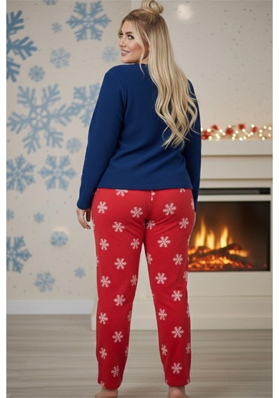 Siyah İnci Nakışlı Büyük Beden Polar Kışlık Örme Pijama Takım 25222580 Lacivert