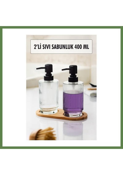 Bezos 2 Li Bambu Altlıklı Sıvı Sabunluk Seti Hb006 Çok Renkli