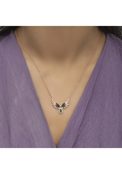 Melek Kanadı Motifli Rose Gümüş Kadın Kolye