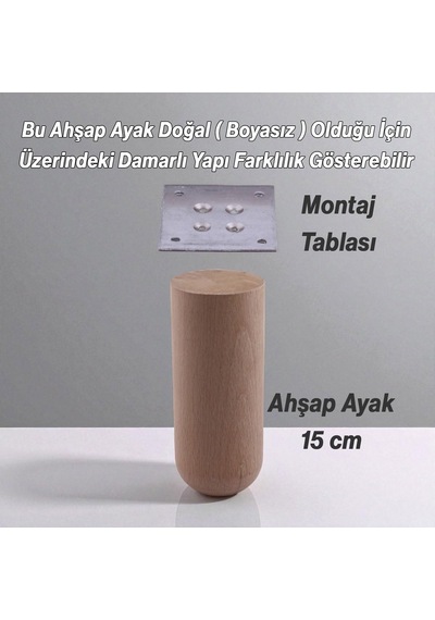 Bohem Doğal Ahşap Silindir Ayak 15 Cm Aparat Dahil Mobilya Koltuk Kanepe Sehpa Masa Ayağı Ayakları 6395751