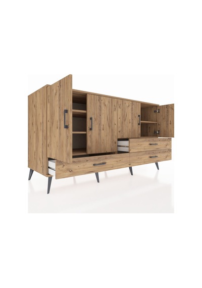 Kronos Konsol 5 Raflı 3 Çekmeceli 4 Kapaklı 176x59x99 Çam-çam Çam-çam