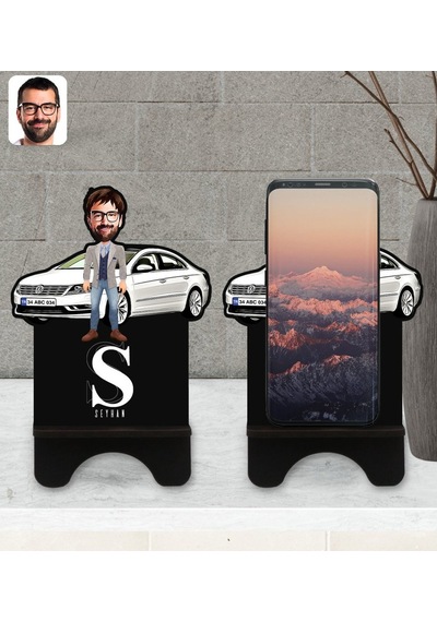 Kişiye Özel Plakalı Erkek Volkswagen Cc Karikatürlü Ahşap Biblo T