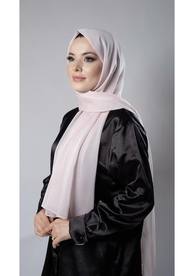 Hürrem Bone Pembe Düz Klasik Şal Şifon Kumaş Janjan Abiye 202108 04 Pembe