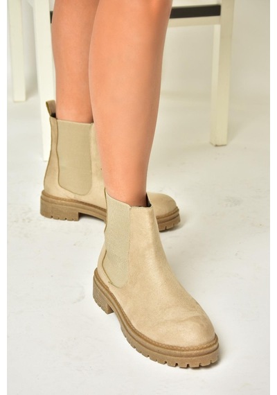 Fox Shoes T726923702 Bej Süet Klasik Kadıın Bot Bej