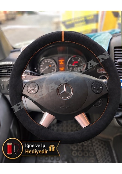 Mercedes Viano W636 Dikme Direksiyon Kılıfı Full Alcantara Süet Taba Yüzük Ve Taba Dikiş 2010-2014 Siyah
